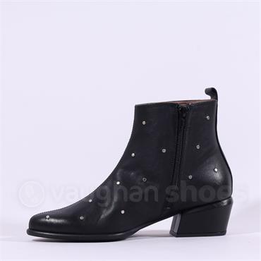 Wonders Fei Stud Low Heel Ankle Boot - Black Leather